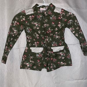 Adorable girls jacket army green with flowers